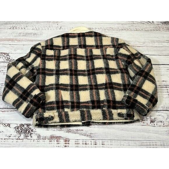 Levi's Womens Trucker Jacket Ex-Boyfriend All Over Sherpa Plaid Beige Size S NWT - Picture 4 of 12